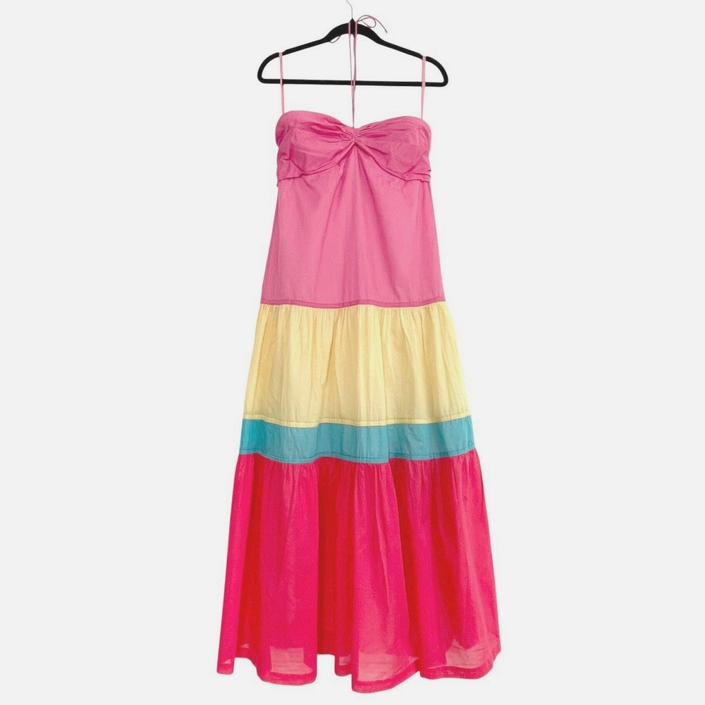 DKNYC Womens Pink Colorblock Tiered Cotton Maxi Dress Halter Sweetheart S / XS